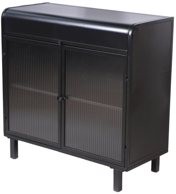 Modern Black Sideboard Buffet with Glass Doors