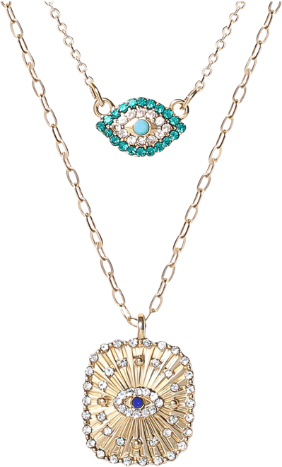 Gold-Tone Layered Evil Eye Pendant Necklace Set