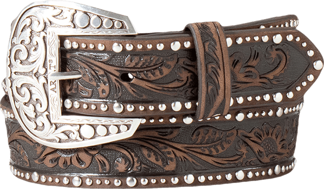 Women's Studded Tooled Embossed Belt