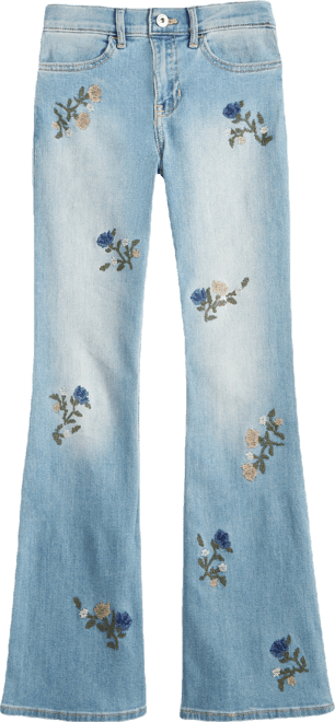 Girls High-Rise Floral Embroidered Flared Jeans
