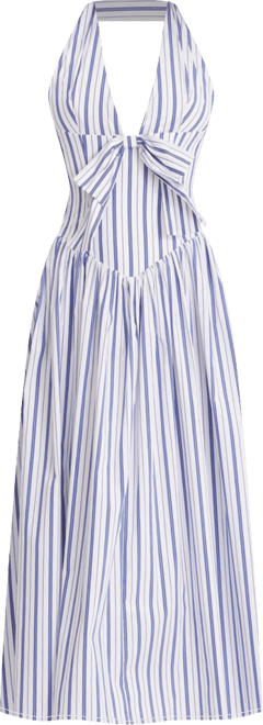 Women's Mackenna Navy Stripe Halter Smock Back Maxi Dress