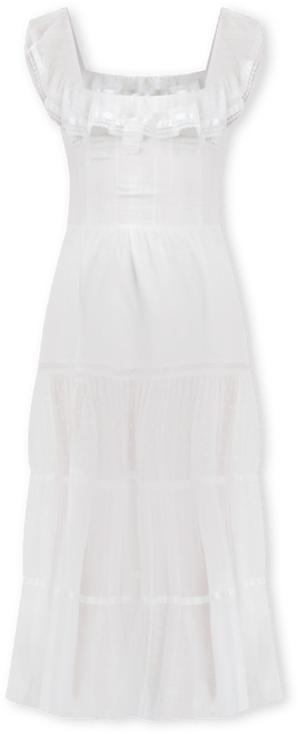 Women Eden Square Neck Ruffle Trim High Waist Midi Dress