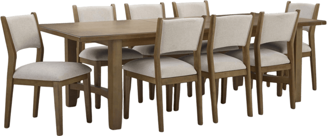 Nordic 9-Pc Dining Set (Table + 8 Upholstered Side Chairs)