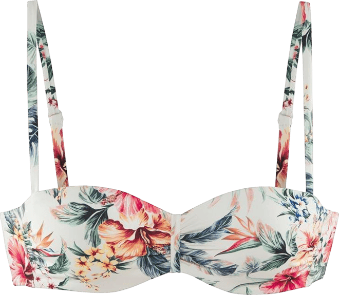 Women's Tropical Print Bandeau Bikini Swimsuit Top Bra Sizing