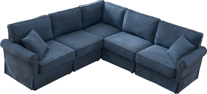 Streamdale Convertible Sectional Sofa Set 5-Seat L-Shaped Couch, Reversible U-Shape with Rolled Arms in Soft Dark Blue Linen