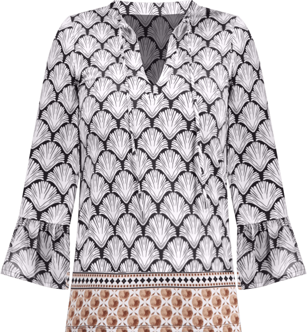 JM Collection Petite Geometric-Print Split-Neck Top