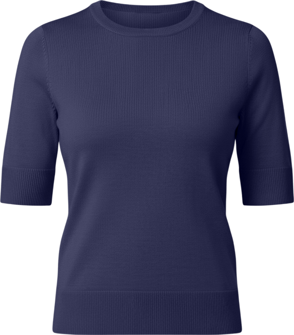 Women's Crew-Neck Elbow-Sleeve Fine-Gauge Sweater