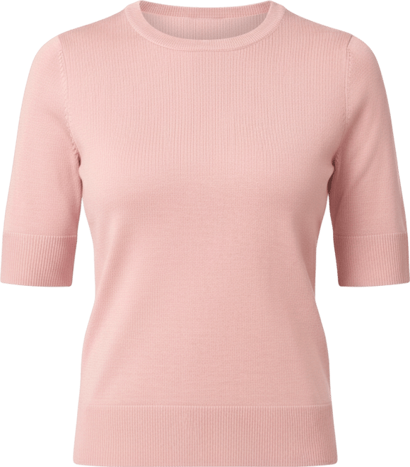 Women's Crew-Neck Elbow-Sleeve Fine-Gauge Sweater