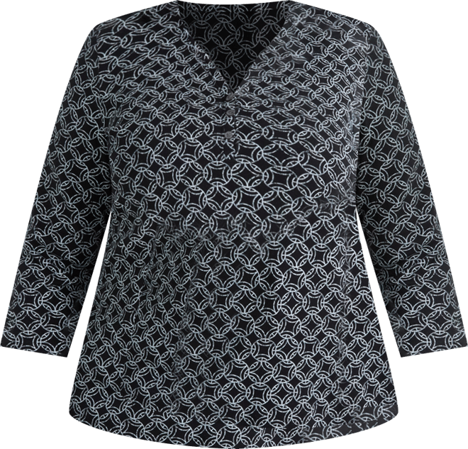 Plus Size Printed 3/4-Sleeve Henley Top, Exclusively at Macy's