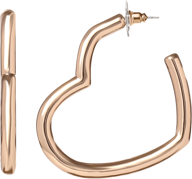 Open Heart Thin Wire Hoop Earrings in Gold