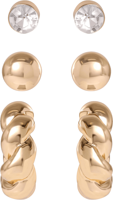 Rhinestone Hoop & Stud Earring Set of 3