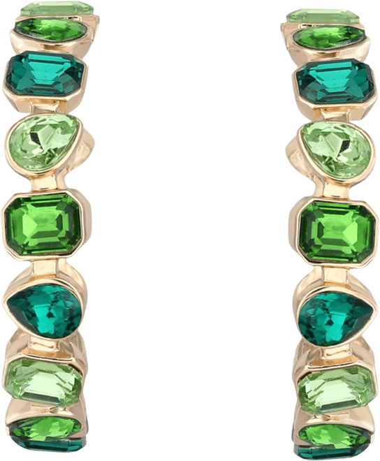 Gold-Tone Green Stone Hoop Earrings