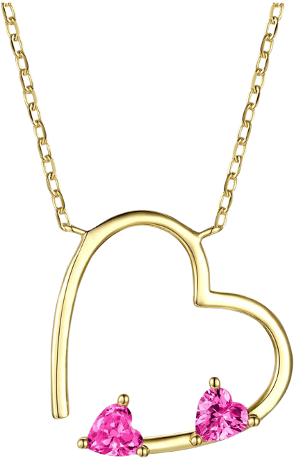 14k Gold Plated Pink Cubic Zirconia Open Heart Layering Necklace