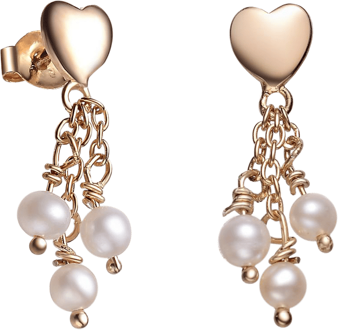 Sterling Silver Heart Shape Pearl Drop Earrings