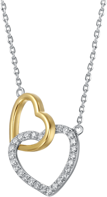 Sterling Silver Two-Tone Double Heart Pendant with Clear Cubic Zirconia