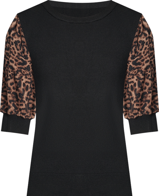 Women's Mixed-Media Printed-Sleeve Top