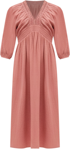 Women's Soipoi Ruched V-Neck Midi Dress