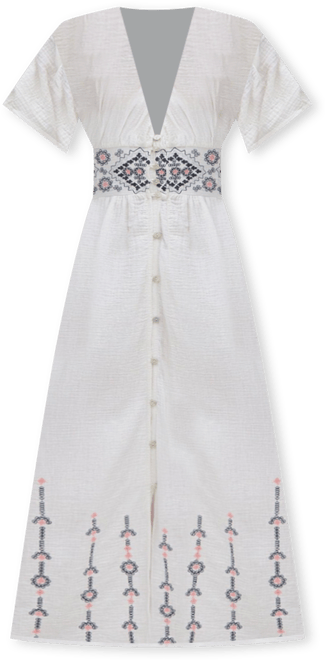 Women's Sally Ann Button Down Embroidery Maxi Dress