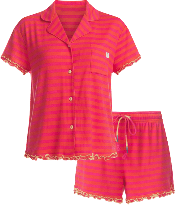 Women's Notched-Collar Shortie Pajama Set