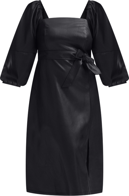 June + Vie Women's June + Vie Puff Sleeve Faux Leather Midi Dress