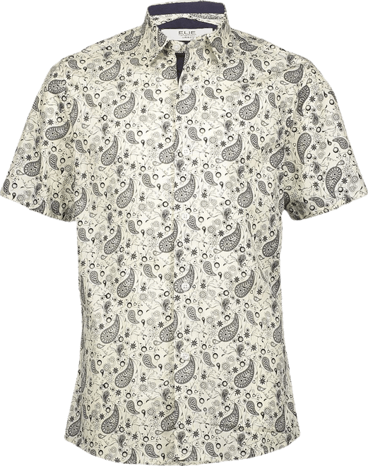 Big Boys White Short Sleeve Paisley Slim Fit Shirt