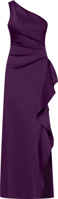 Petite Gathered-Waist One-Shoulder Evening Gown