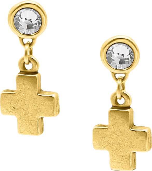Cubic Zirconia Gold Plated Post With Cross Earrings