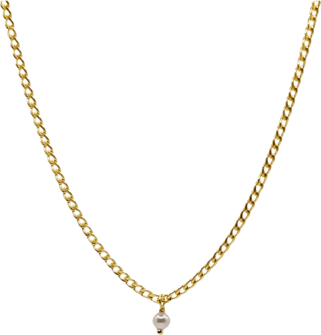 14k Gold Filled Curb Chain With Mini Pearl Charm Necklace
