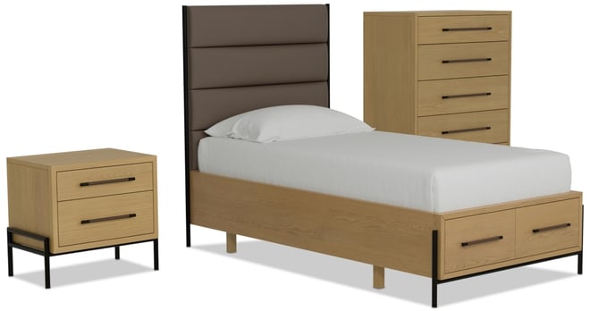 Linstead 3-Pc. Twin Upholstered Storage Set (Bed, Chest & Nightstand), Created for Macy's
