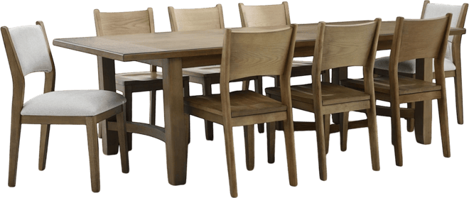 Nordic 9-Pc Dining Set (Table + 6 Side Chairs+ 2 Upholstered Chairs)