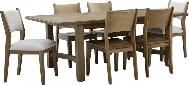 Nordic 7-Pc Dining Set (Table + 4 Side Chairs + 2 Upholstered Chairs)