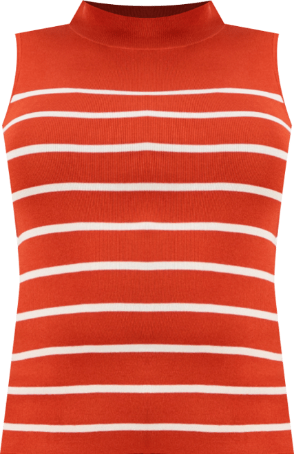 Plus Size Striped Mock-Neck Sleeveless Sweater