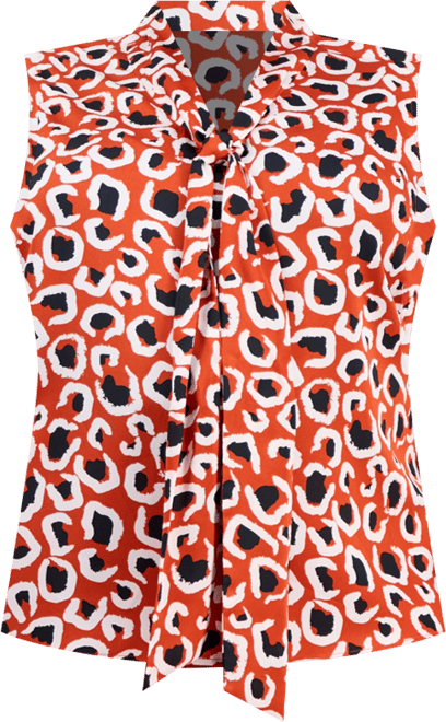 Plus Size Printed Bow-Neck Sleeveless Top