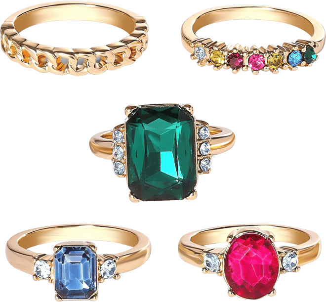 Multi-Gemstone Statement Ring Set