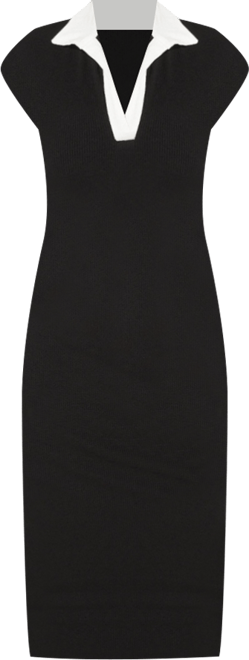 Women's Colorblock Rib Column Dress with Collar