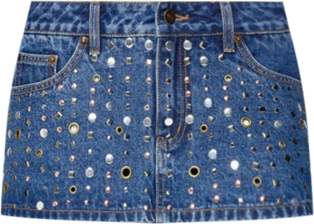 Womens Studded Grommet Denim Mini Skort