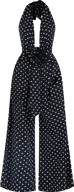 Women Oriana Black Polka Dots Halter Jumpsuit