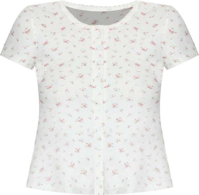 Women's Odella Floral Ribbed Button Up Top