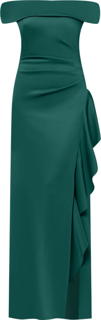 Women's Off-The-Shoulder Ruffled Side-Slit Gown