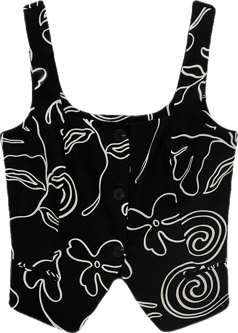 Women's Floral-Print Linen Suit Vest