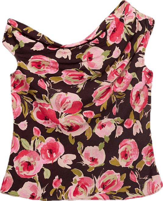 Women's Asymmetrical Neck Floral Blouse