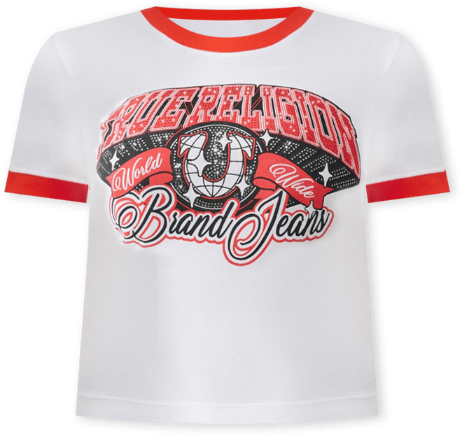 Women's Crystal Contrast Ringer Crew Neck T-Shirt