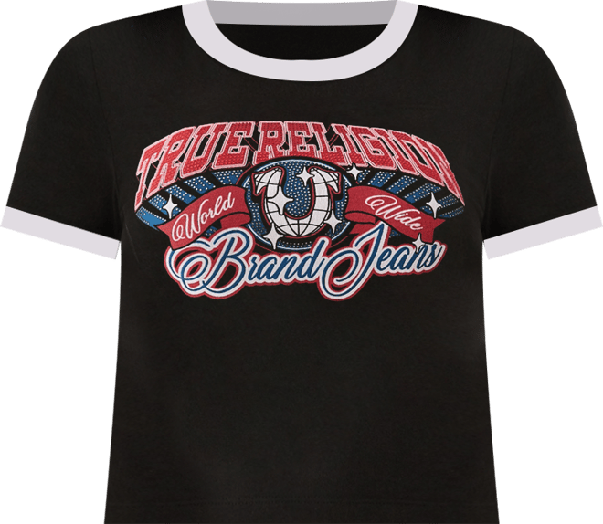 Women's Crystal Contrast Ringer Crew Neck T-Shirt