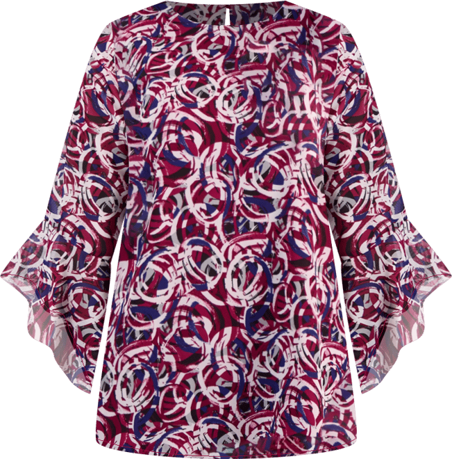 売れ筋商品|||カスパー カットソー トップス レディース Plus Size Printed Ruffle-Sleeve Blouse Butterscotch Multi Kasper Women's Printed Ruffle-Sleeve Blouse, Regular