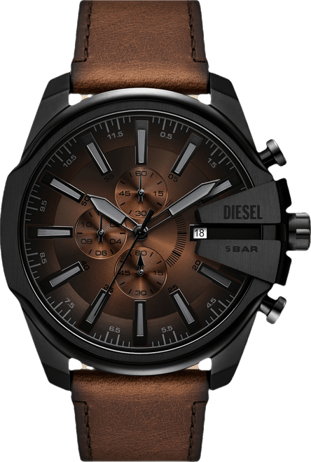 Men's Mega Chief Slim Quartz Chronograph Brown Leather Watch, 48mm