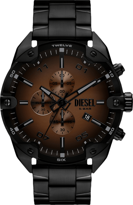 Men's Spiked Quartz Chronograph Black Stainless Steel Watch, 49mm