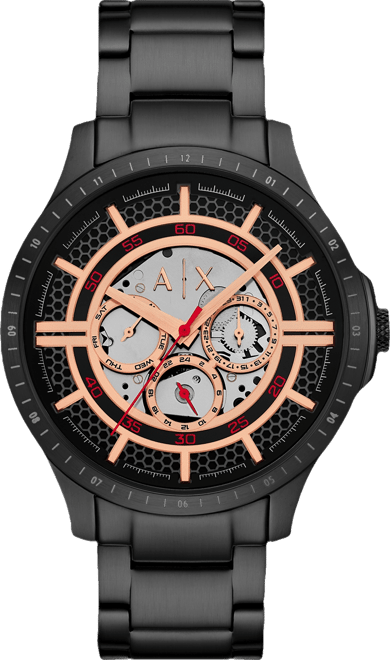 Men's Quartz Multifunction Black Stainless Steel Watch, 46mm