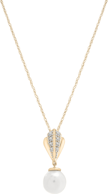 Cultured Freshwater Pearl (7mm) & Diamond (1/20 ct. t.w.) 18" Pendant Necklace in 10k Gold