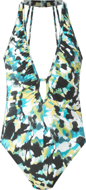 Women's Printed Shirred Plunge One-Piece Swimsuit
