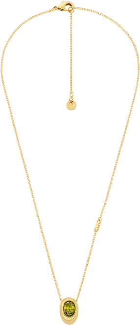 Gold-Tone Oval Stone Pendant Necklace